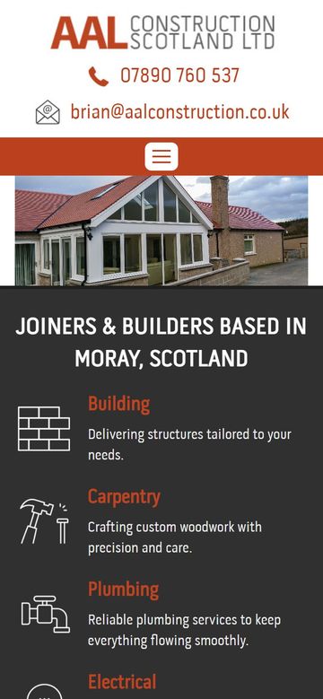 AAL Construction website on a phone