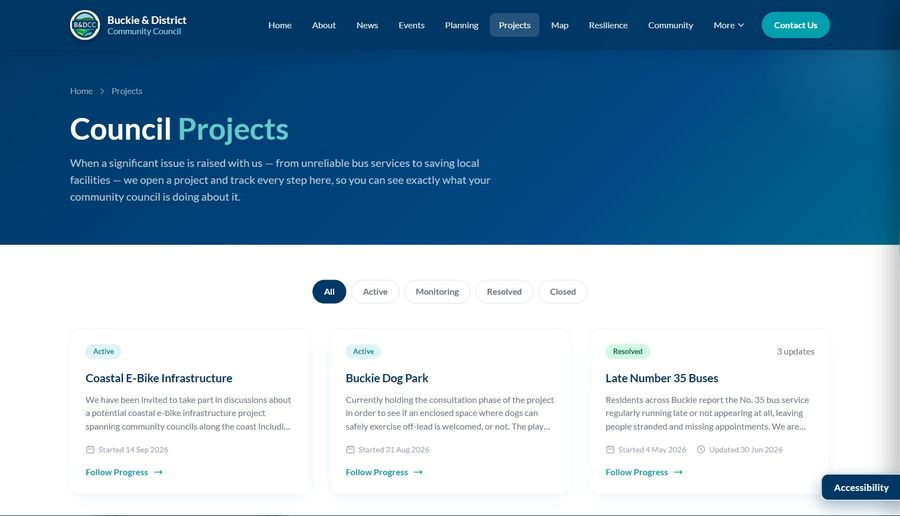Buckie & District Community Council, the council projects tracker