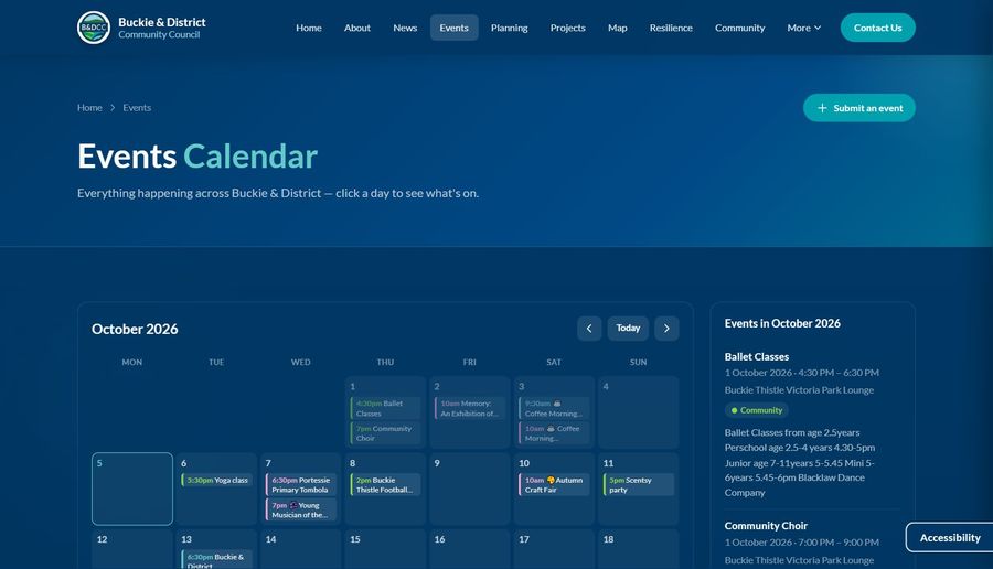 Buckie & District Community Council, the events calendar
