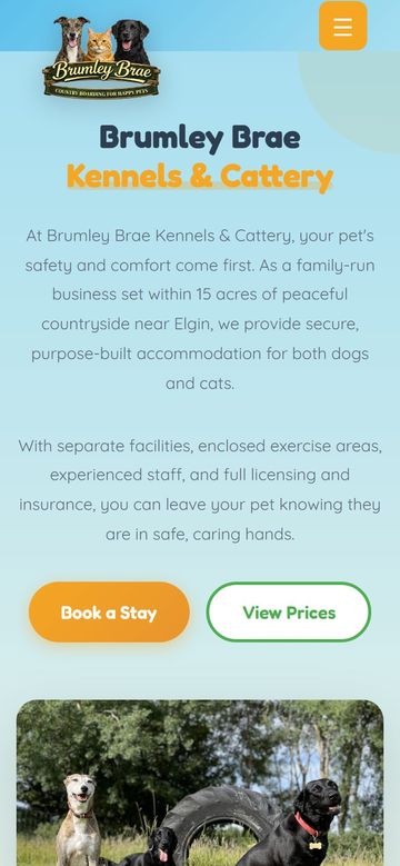 Brumley Brae Kennels & Cattery website on a phone