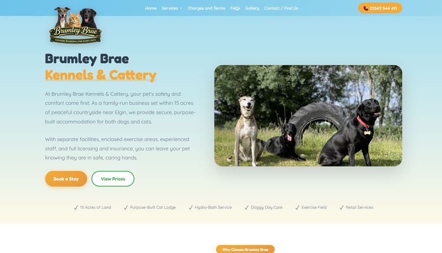 Brumley Brae Kennels & Cattery website on a computer