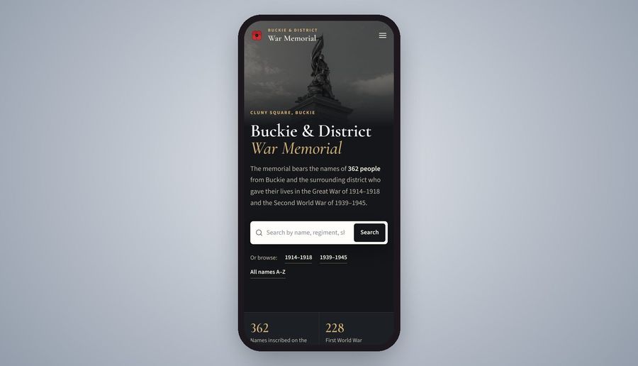 Buckie & District War Memorial on a phone