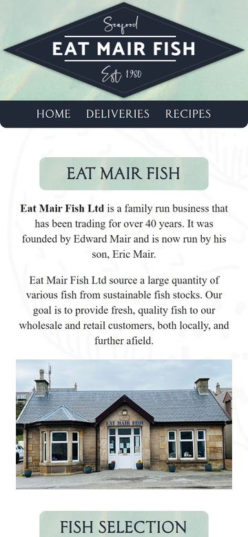 Eat Mair Fish website on a phone