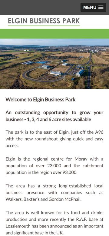 Elgin Business Park website on a phone