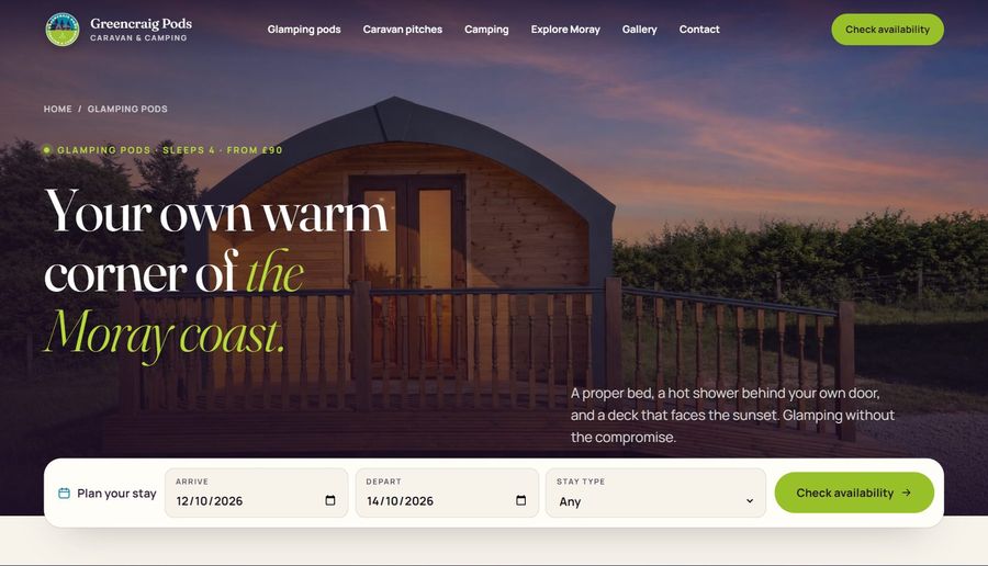 Greencraig Pods, the glamping pods page