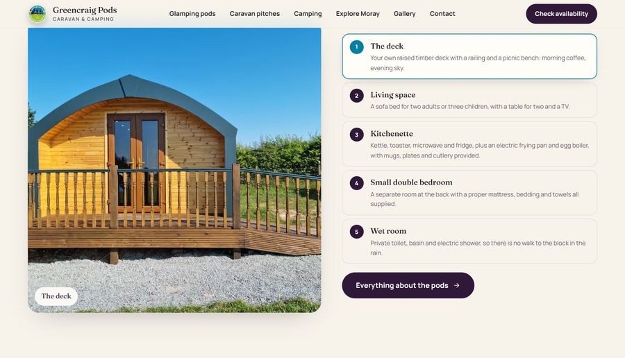 Greencraig Pods, the walk-round of a pod
