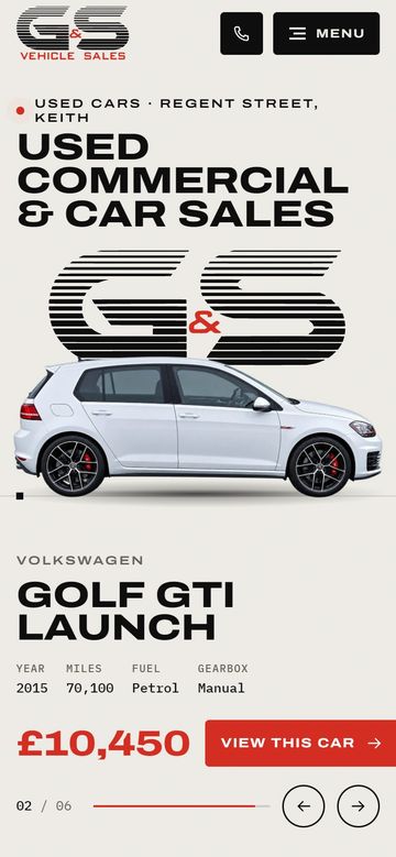 G&S Vehicle Sales website on a phone