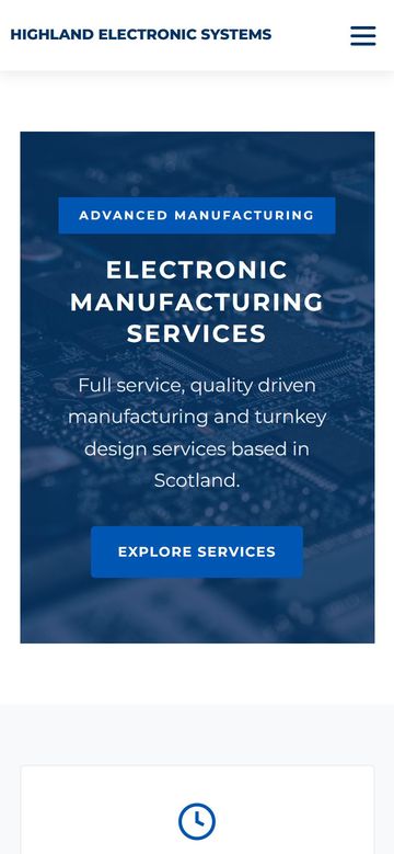 Highland Electronic Systems website on a phone