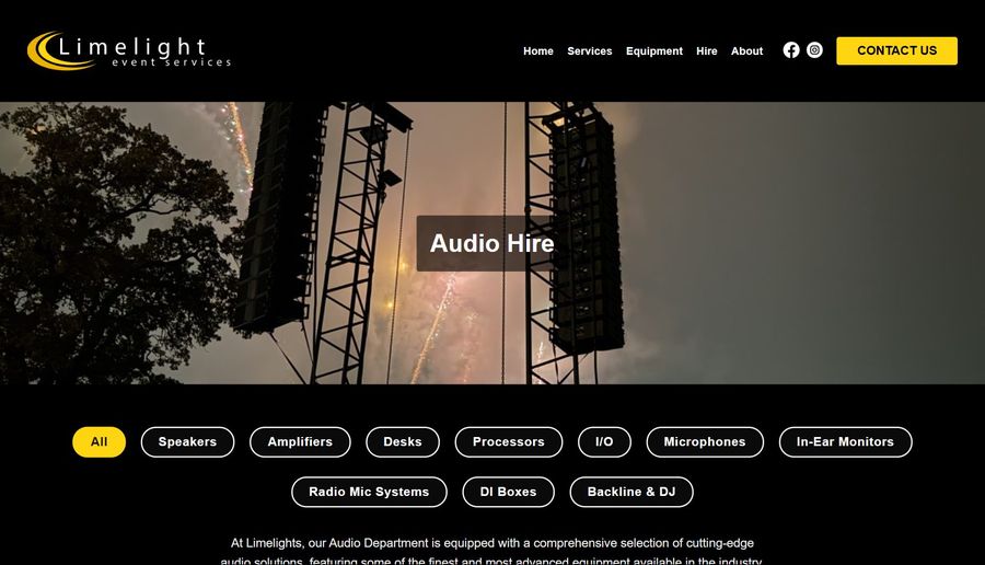 Limelight Event Services, audio hire with filters by type