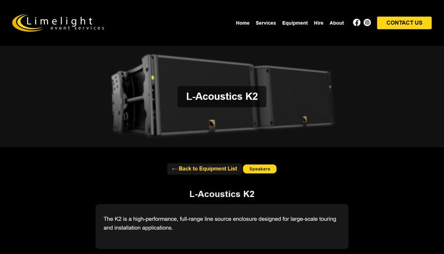 Limelight Event Services, the page for the L-Acoustics K2