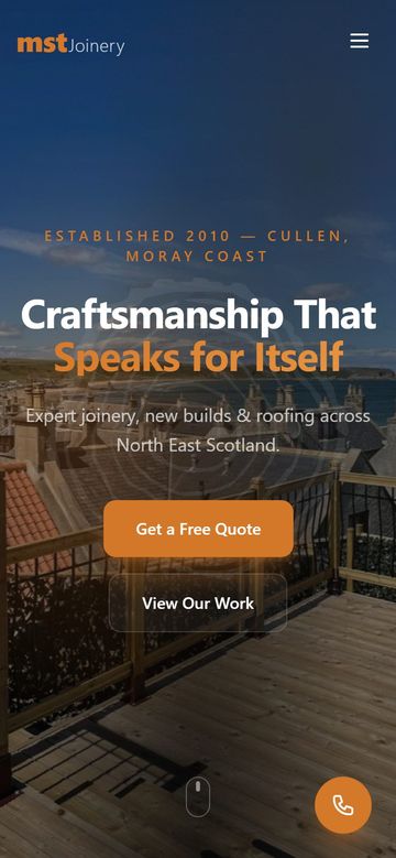 MST Joinery website on a phone