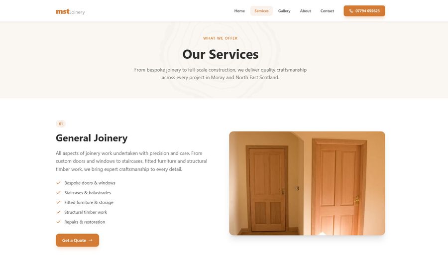 MST Joinery, Services