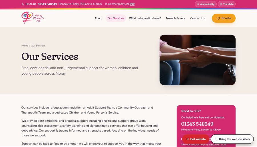 Moray Women’s Aid, the Our Services page