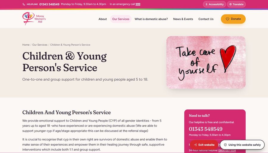 Moray Women’s Aid, the Children and Young Person’s Service page