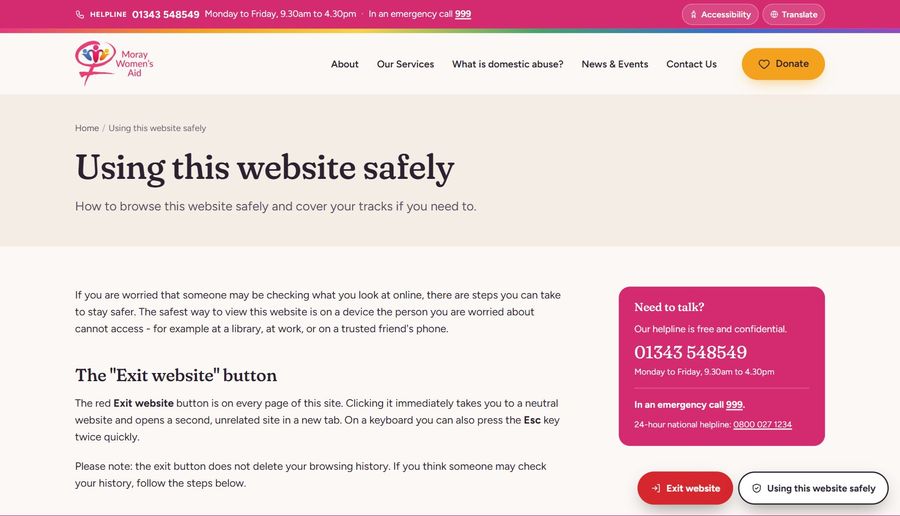 Moray Women’s Aid, the guide to using the website safely