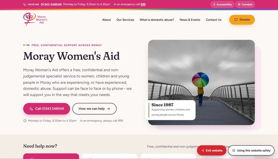 Moray Women's Aid website on a computer