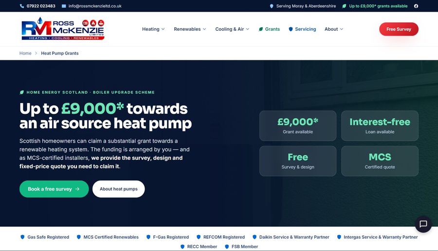 Ross McKenzie Ltd, the heat pump grants page
