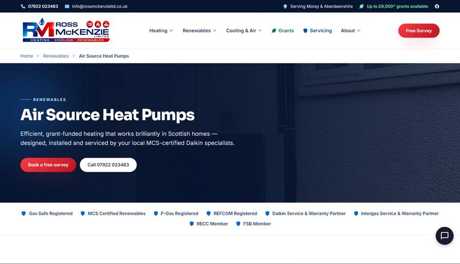 Ross McKenzie Ltd, air source heat pumps