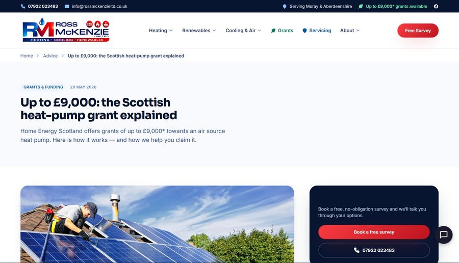 Ross McKenzie Ltd, an advice article on the Scottish heat pump grant