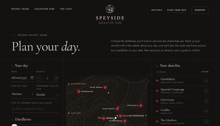 Speyside Executive Hire, the Plan your day tour planner