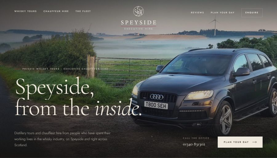 Speyside Executive Hire website on a computer