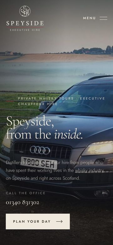 Speyside Executive Hire website on a phone