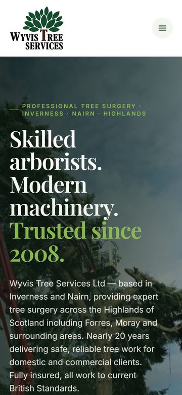 Wyvis Tree Services website on a phone