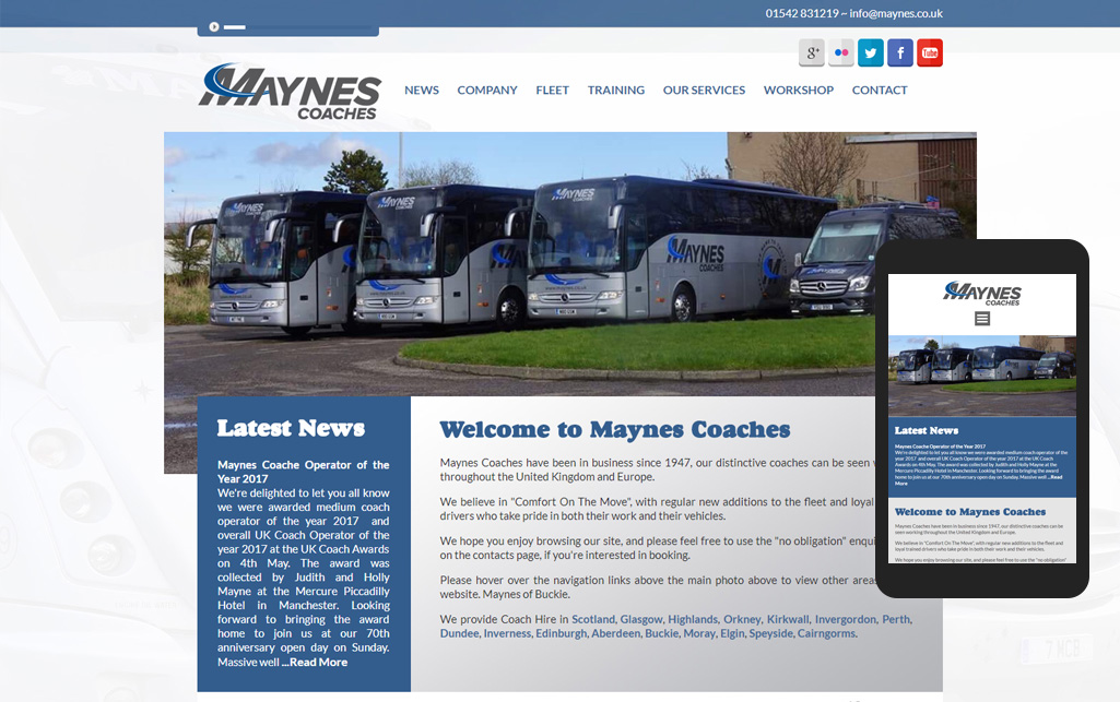 Website design for Maynes Coaches